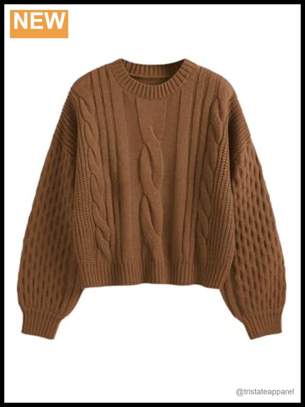 Cable Knit Long Sleeve Crewneck Pullover Sweater